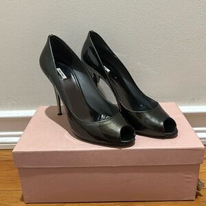 Miu Miu gunmetal peeptoe heels